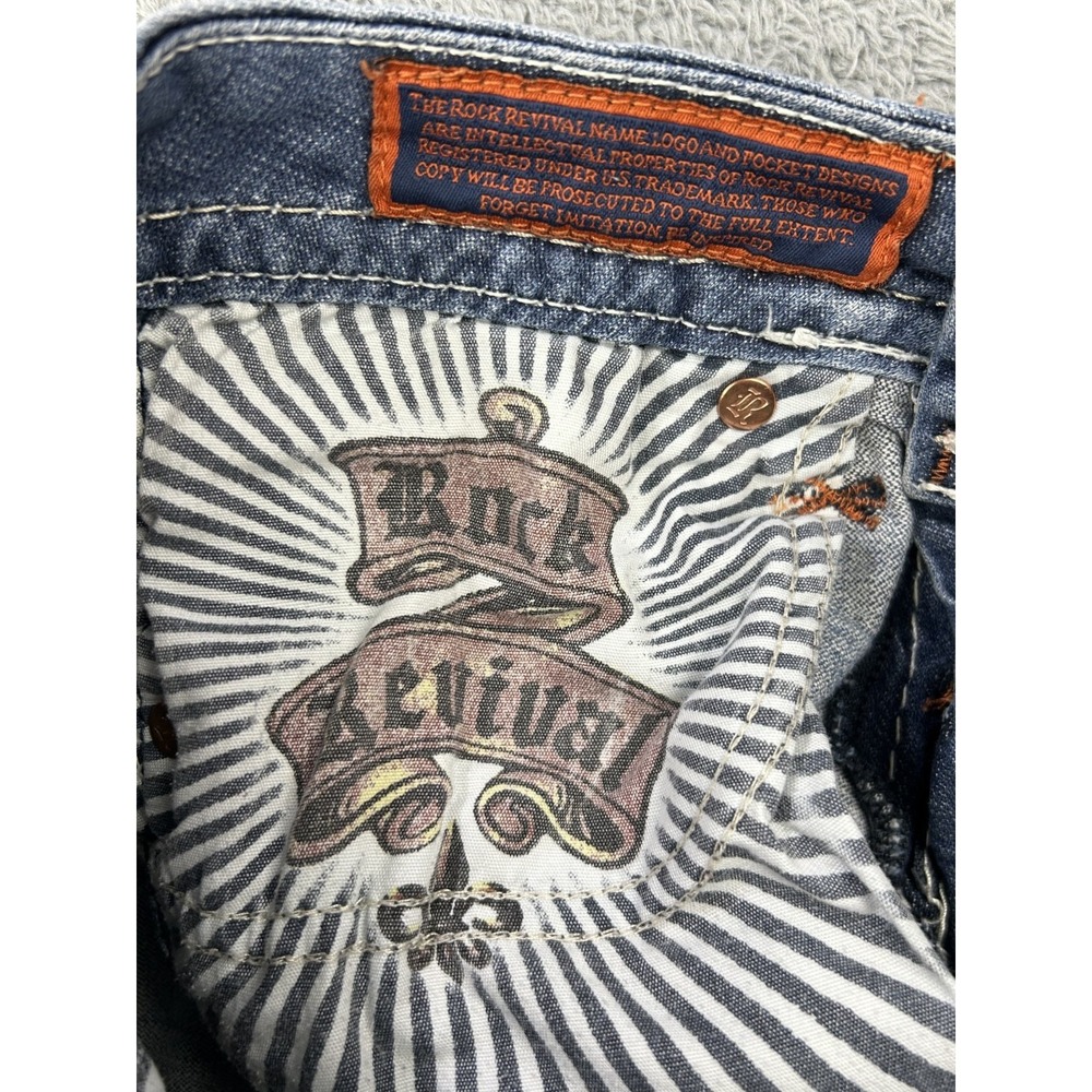 Rock Revival Jeans Womens 27x30 Kai Boot Thick Stitch Sequin Studs Perfect Fade - Picture 11 of 15